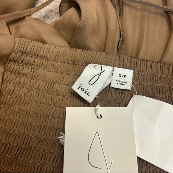 Joie tan satin corset button balloon puff sleeve cut out tie back blouse S NWT - Picture 6 of 11